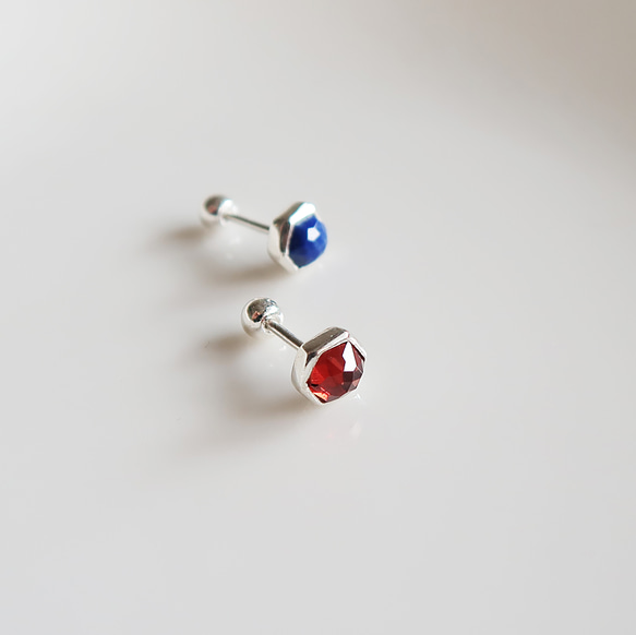 925純銀 石榴石 六邊形 包邊鑲 轉珠 鎖珠 耳環 耳夾 免費送禮包裝 第4張的照片