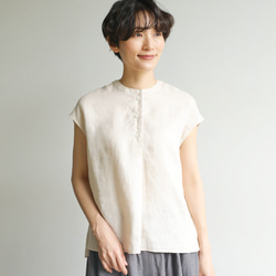 優雅亞麻襯衫法式袖上衣米色 230801-1 第2張的照片