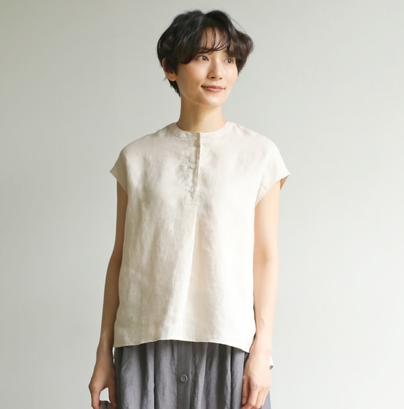 品よくきこなせるリネンブラウス フレンチスリーブトップス