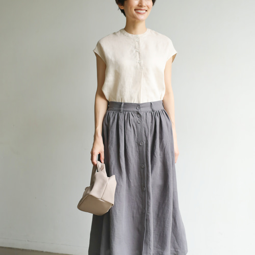 キナコ様ダブルガーゼくすみブラウンフレンチスリーブブラウス