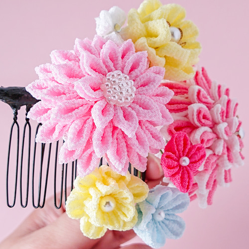 つまみ細工】 彩り ゆめかわ 髪飾り 5点セット 七五三 7歳 成人式 卒業