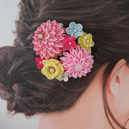 つまみ細工】 彩り ゆめかわ 髪飾り 5点セット 七五三 7歳 成人式 卒業