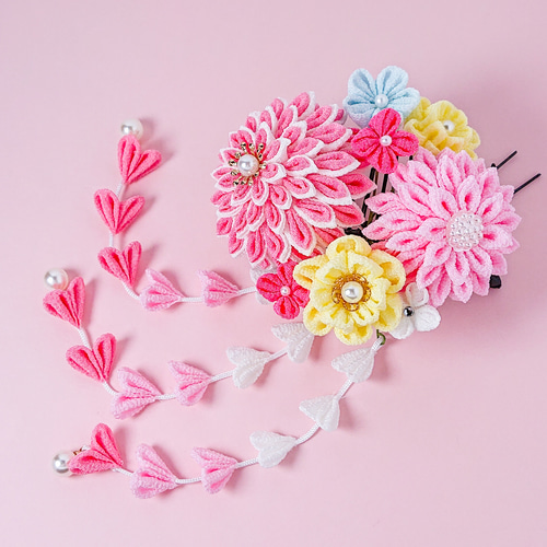 つまみ細工】 彩り ゆめかわ 髪飾り 5点セット 七五三 7歳 成人式 卒業