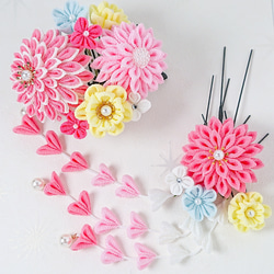 つまみ細工】 彩り ゆめかわ 髪飾り 5点セット 七五三 7歳 成人式 卒業