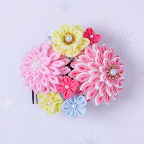 つまみ細工】 彩り ゆめかわ 髪飾り 5点セット 七五三 7歳 成人式 卒業