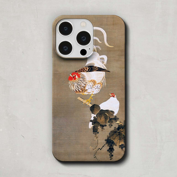 スマホケース / 伊藤 若冲「葡萄双鶏図」 iPhone 全機種対応 動物 花 日本画 和 和柄 浮世絵 レトロ 個性的 2枚目の画像