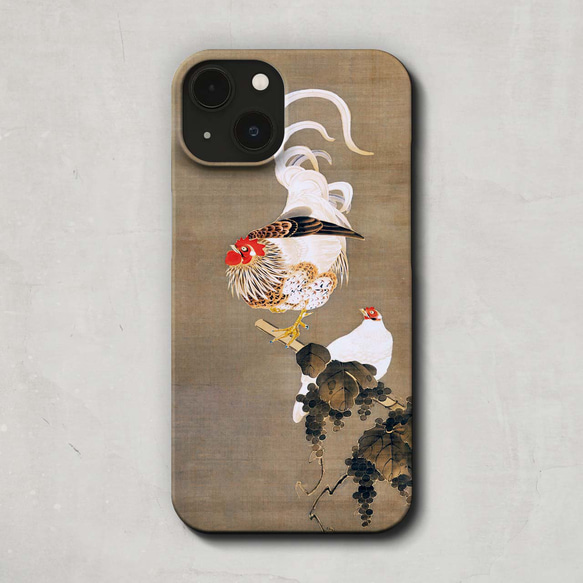 スマホケース / 伊藤 若冲「葡萄双鶏図」 iPhone 全機種対応 動物 花 日本画 和 和柄 浮世絵 レトロ 個性的 1枚目の画像