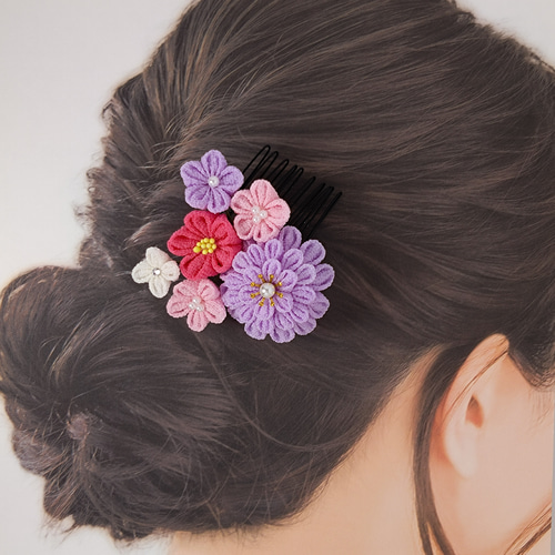Mii様order ピンク&ラベンダー colorの髪飾り 七五三髪飾り つまみ細工】 花音 ピンク＆ラベンダー 髪飾り 6点セット 七五三 7歳
