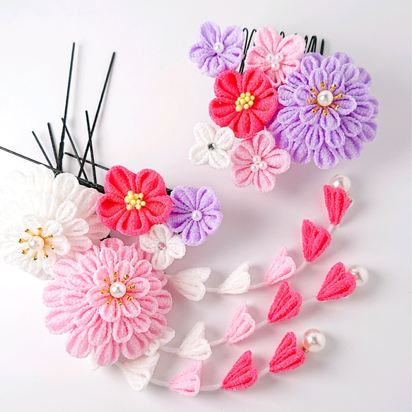 6点セット 成人式 つまみ細工 髪飾り ピンク バラ 和装 卒業式 七五三