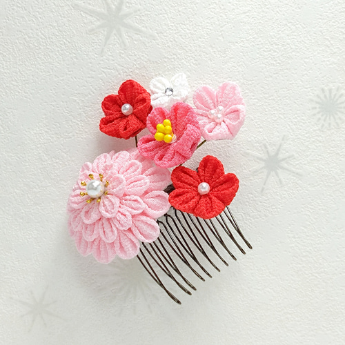 つまみ細工】 花音 赤&ピンク 髪飾り 6点セット 七五三 7歳 3 つまみ細工】 花音 赤&ピンク 髪飾り 6点セット 七五三 7歳 3