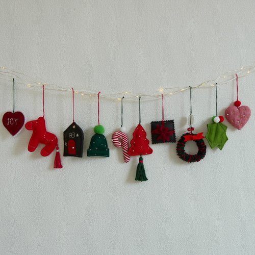 Christmas】クリスマスオーナメント ガーランド Redカラー10点セット