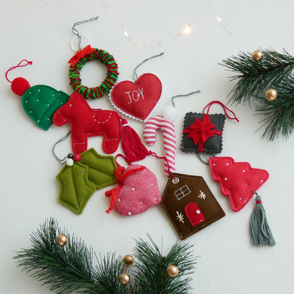 Christmas】クリスマスオーナメント ガーランド Redカラー10点セット