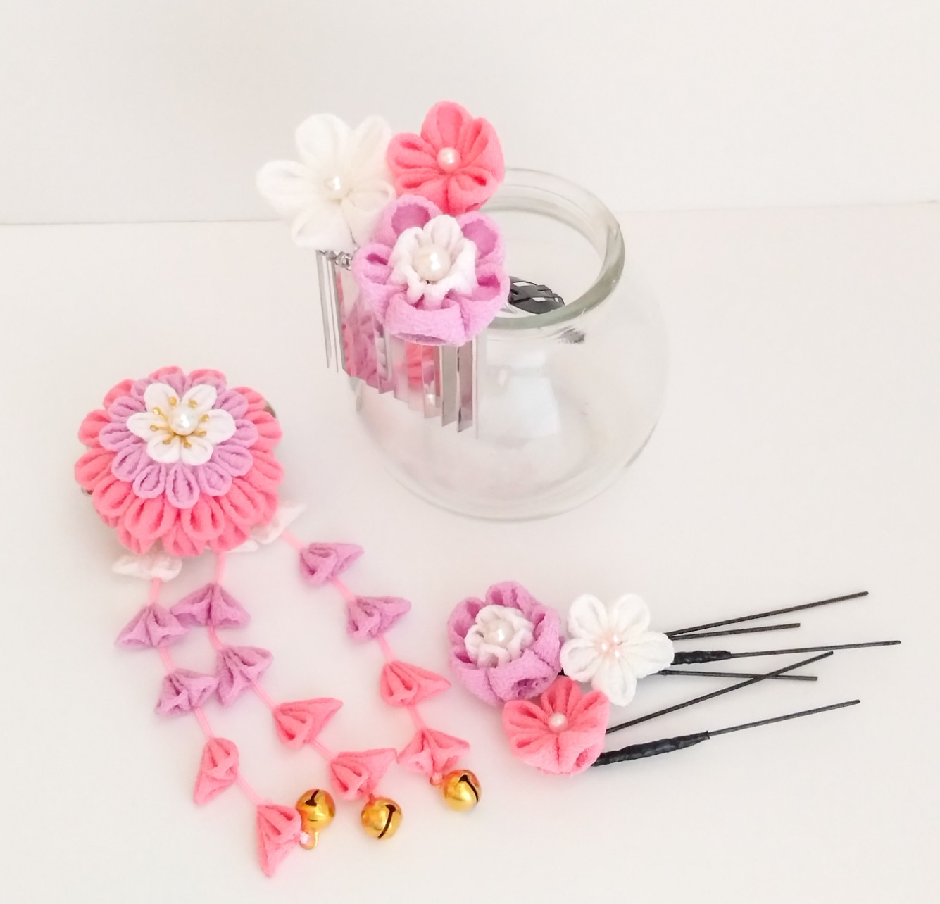 【41】つまみ細工　七五三　ピンク×ラベンダー