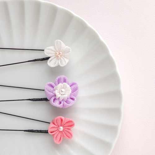 【41】つまみ細工　七五三　ピンク×ラベンダー つまみ細工 桜の髪飾りset ピンク×ラベンダー 藤色 *七五三*成人式