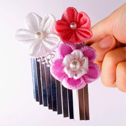 つまみ細工】ひなぎく ラベンダー 髪飾り5点セット 七五三 3歳 U