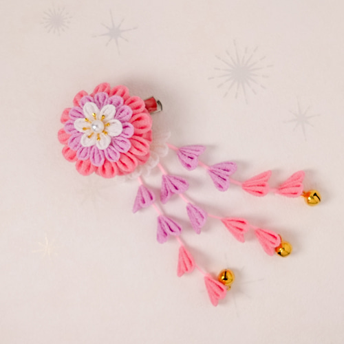 つまみ細工】ひなぎく ラベンダー 髪飾り5点セット 七五三 3歳 Uピン