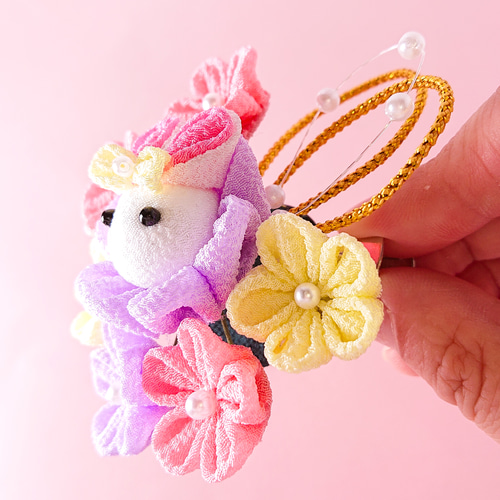 うさぎちゃんも一緒！ゆめかわ つまみ細工髪飾り 2点セット 七五三 3歳