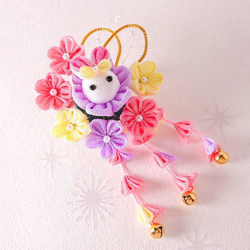ハンドメイド❣️七五三アレンジ❣️ピンク、扇、バラ、おめ目