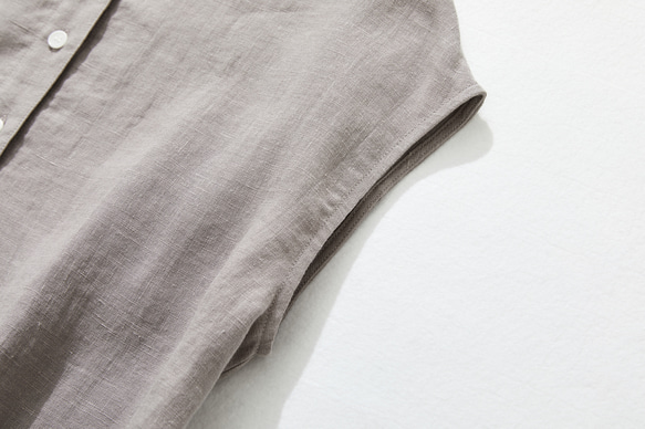 優雅亞麻襯衫法式袖上衣灰色 230801-3 第4張的照片