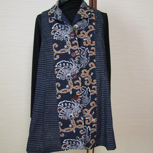 書生絣木綿着物リメイクワンピースロングチュニック