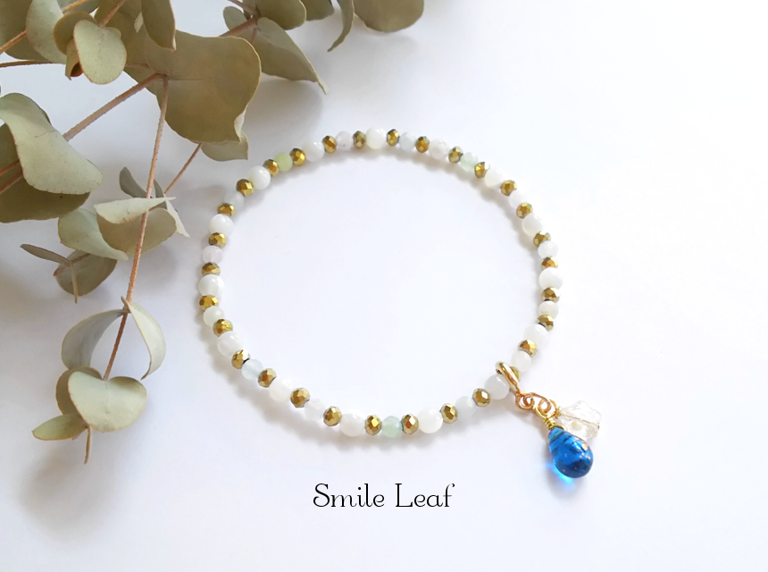 星の雫とマザーオブパール&ミックスベリルのブレスレット