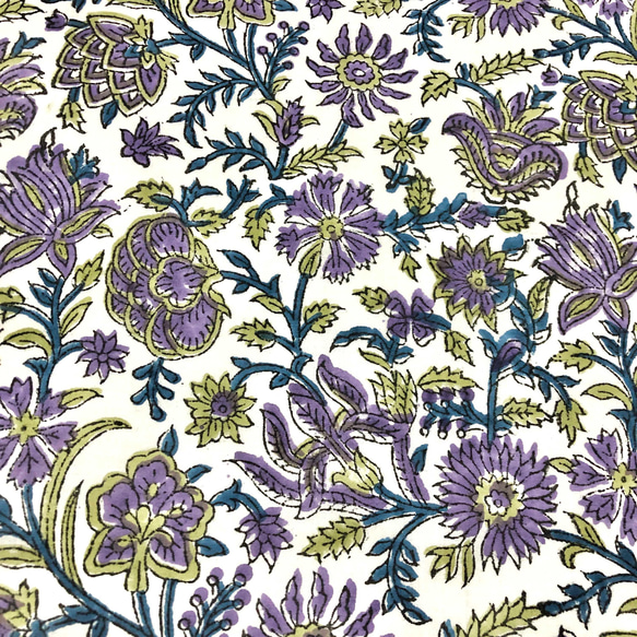 【50cm單位】白紫黃花印度手工塊印花布料棉質 第2張的照片