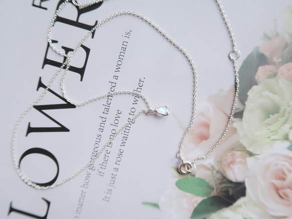 925純銀 小水滴 鑽面 月光石 天然石 項鍊 長鍊 短鍊 鎖骨鍊 免費送禮包裝 第10張的照片