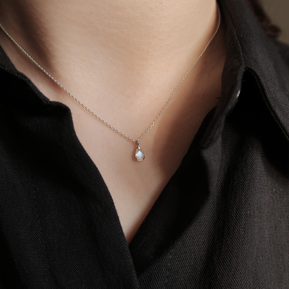 925純銀 小水滴 鑽面 月光石 天然石 項鍊 長鍊 短鍊 鎖骨鍊 免費送禮包裝 第11張的照片