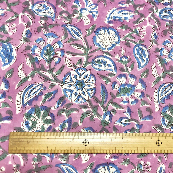 【50cm單位】紫粉藍花印度手工塊印花布料棉質 第6張的照片