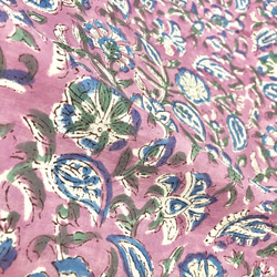 【50cm單位】紫粉藍花印度手工塊印花布料棉質 第5張的照片
