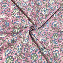 【50cm單位】紫粉藍花印度手工塊印花布料棉質 第1張的照片