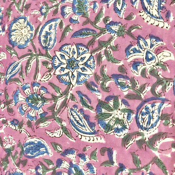 【50cm單位】紫粉藍花印度手工塊印花布料棉質 第2張的照片