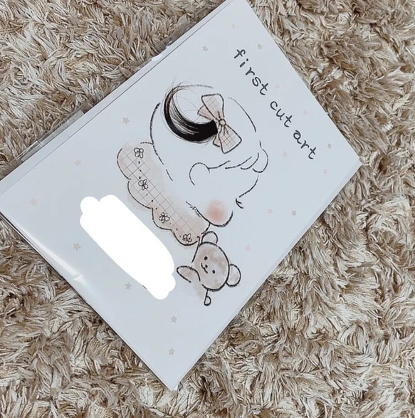 ファーストカットアート♪高級紙に印刷/女の子用・男の子用/手書き/リボン/水彩画/胎毛筆/ヘアカットアート 9枚目の画像