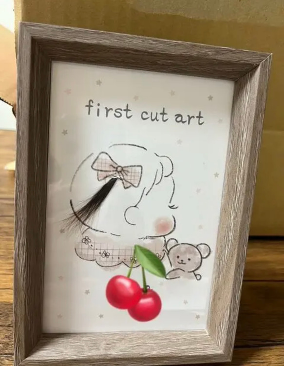 ファーストカットアート♪高級紙に印刷/女の子用・男の子用/手書き/リボン/水彩画/胎毛筆/ヘアカットアート 10枚目の画像