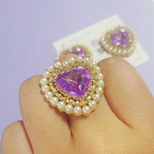 S⌇﻿ 推し活応援セット 推し活 紫 ♥ リング ピアス イヤリング セット