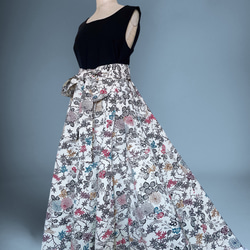 ”和で魅せる”フレアーロングワンピース 着物リメイク リボン ドレス 衣装 演奏会  白黒  M〜LL (B5803) 10枚目の画像