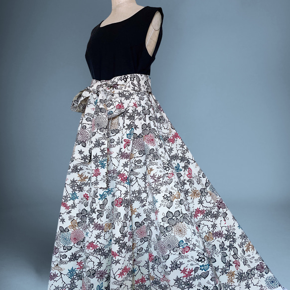 ”和で魅せる”フレアーロングワンピース 着物リメイク リボン ドレス 衣装 演奏会  白黒  M〜LL (B5803) 10枚目の画像