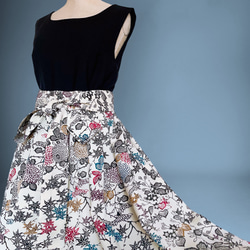 ”和で魅せる”フレアーロングワンピース 着物リメイク リボン ドレス 衣装 演奏会  白黒  M〜LL (B5803) 12枚目の画像