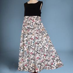 ”和で魅せる”フレアーロングワンピース 着物リメイク リボン ドレス 衣装 演奏会  白黒  M〜LL (B5803) 14枚目の画像