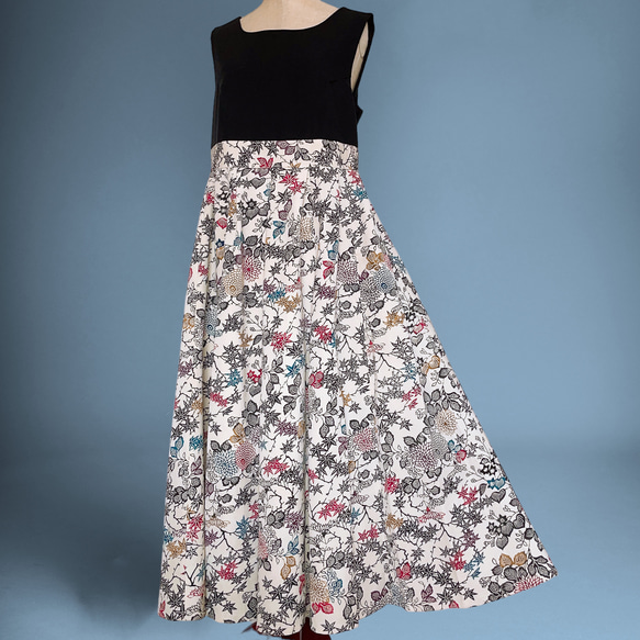 ”和で魅せる”フレアーロングワンピース 着物リメイク リボン ドレス 衣装 演奏会  白黒  M〜LL (B5803) 14枚目の画像