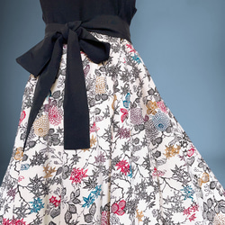 ”和で魅せる”フレアーロングワンピース 着物リメイク リボン ドレス 衣装 演奏会  白黒  M〜LL (B5803) 11枚目の画像