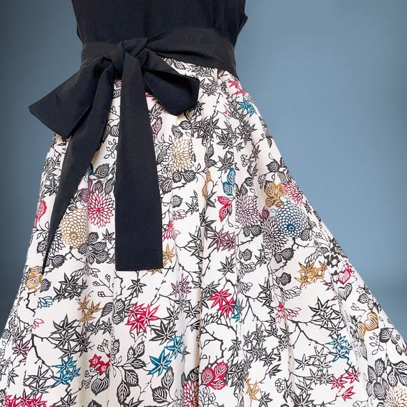 ”和で魅せる”フレアーロングワンピース 着物リメイク リボン ドレス 衣装 演奏会  白黒  M〜LL (B5803) 11枚目の画像