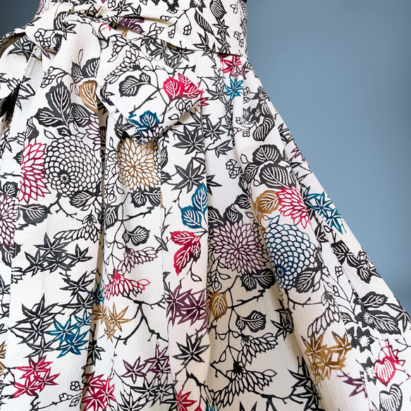 ”和で魅せる”フレアーロングワンピース 着物リメイク リボン ドレス 衣装 演奏会  白黒  M〜LL (B5803) 13枚目の画像