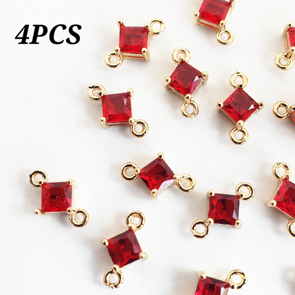 4個 コネクター ひし形 ダイヤ ガラス 多面カット パーツ チャーム