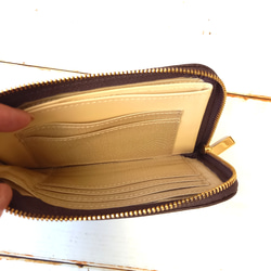 スリムで軽いミニ財布(チョコレートブラウン)高級イタリアンレザー◇カード入れは10か所！【かわつむ】L字ファスナー財布 8枚目の画像