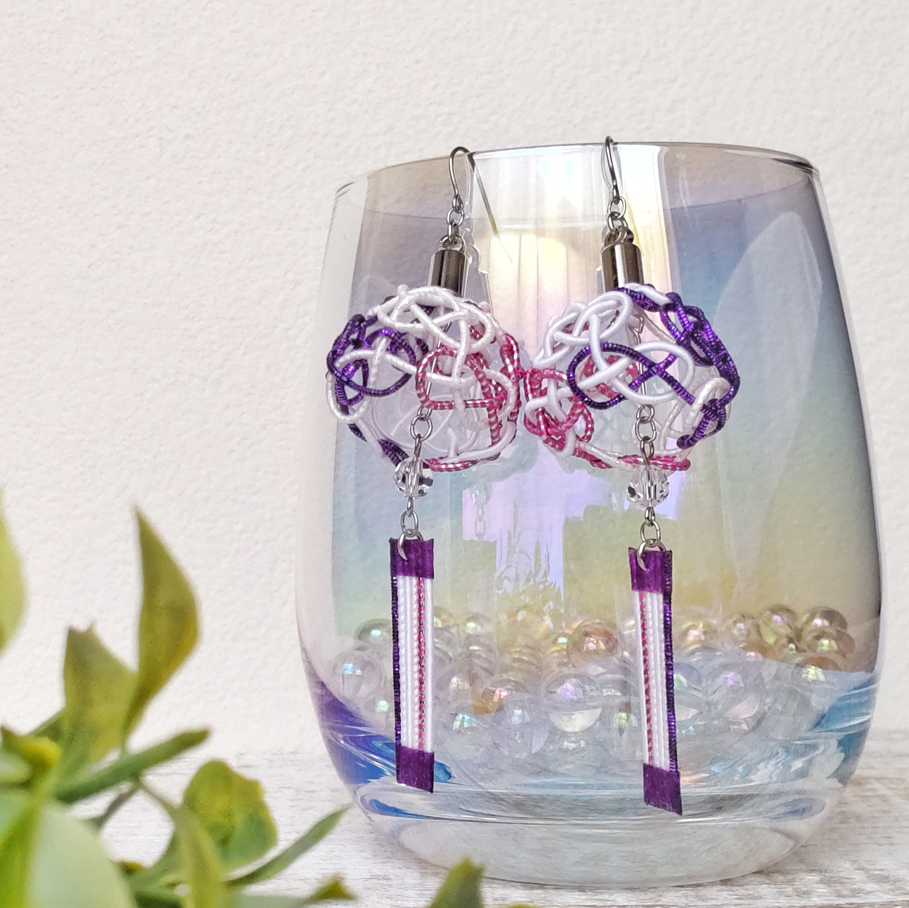 水引×和紙×クリスタル にじいろ風鈴 イヤリング／ピアス【短夜・紫】 浴衣 和装 たむたむ