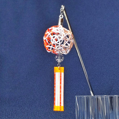 水引×和紙×クリスタル にじいろ風鈴かんざし 簪【紅花・橙】 浴衣 和装