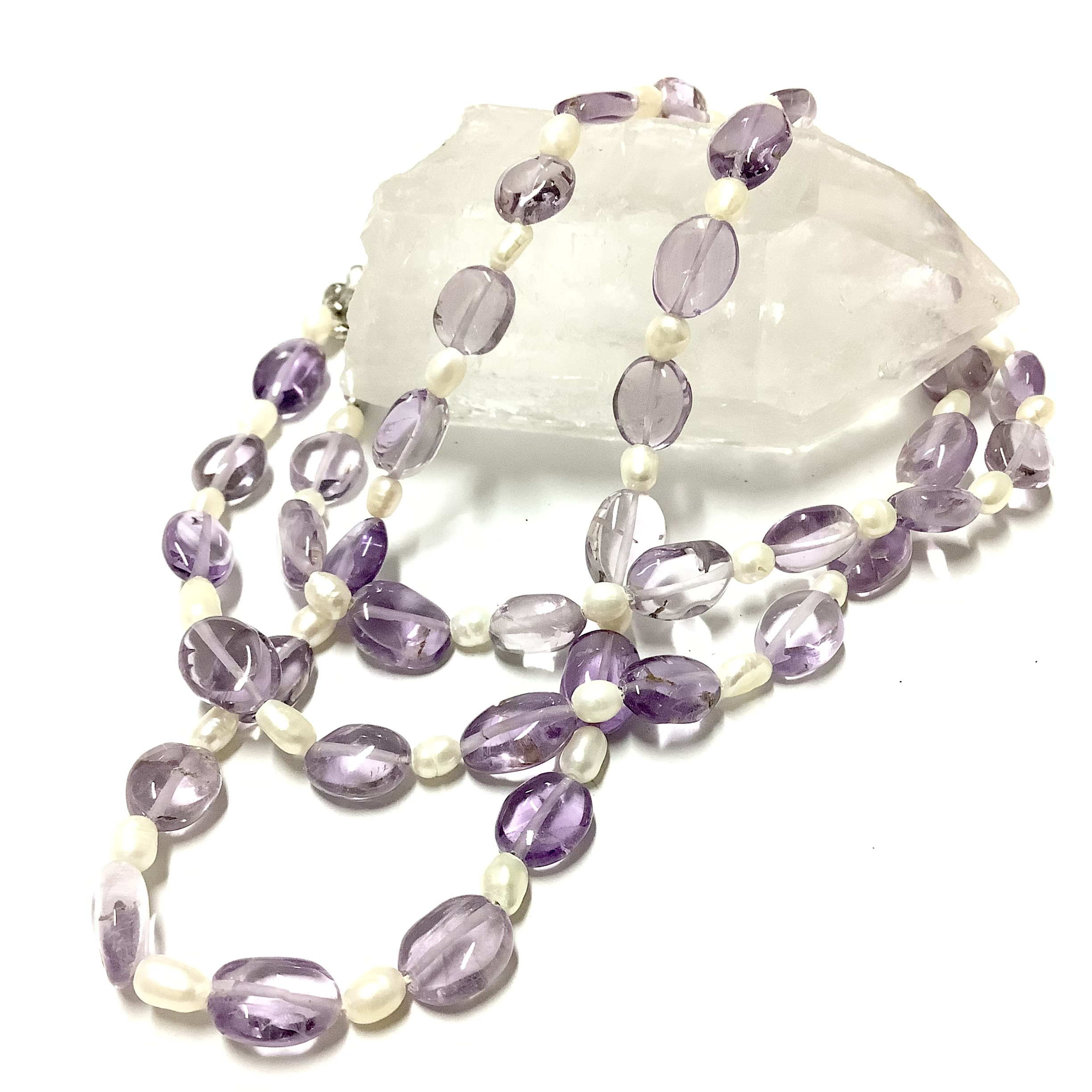 数量限定☆愛の守護石☆ ヒーリングストーン 天然石 アメジスト＆淡水パール ロングネックレス