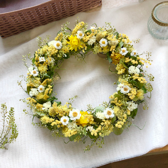 ＊Natural＊ミモザと花かんざしのリース＊ドライフラワーリース