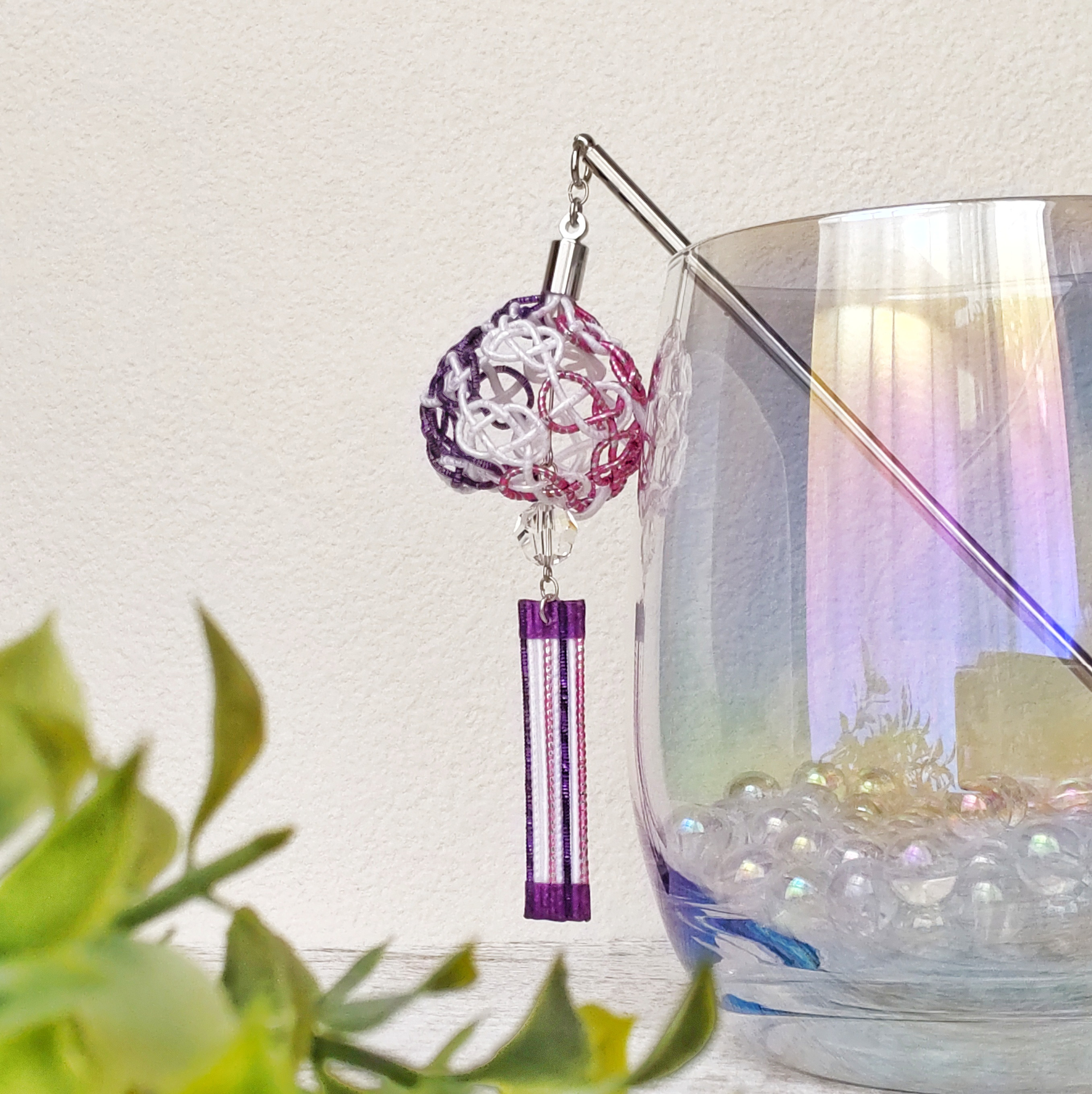 水引×和紙×クリスタル にじいろ風鈴かんざし 簪【短夜・紫】 浴衣 和装 たむたむ